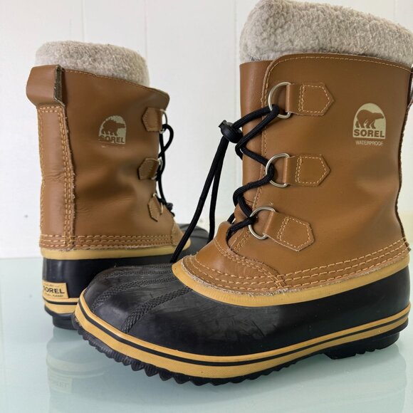 Sorel Waterproof Winter Snow Boots Youth Unisex Size 6 Yoot Pac Tan Brown Kids - Picture 1 of 10